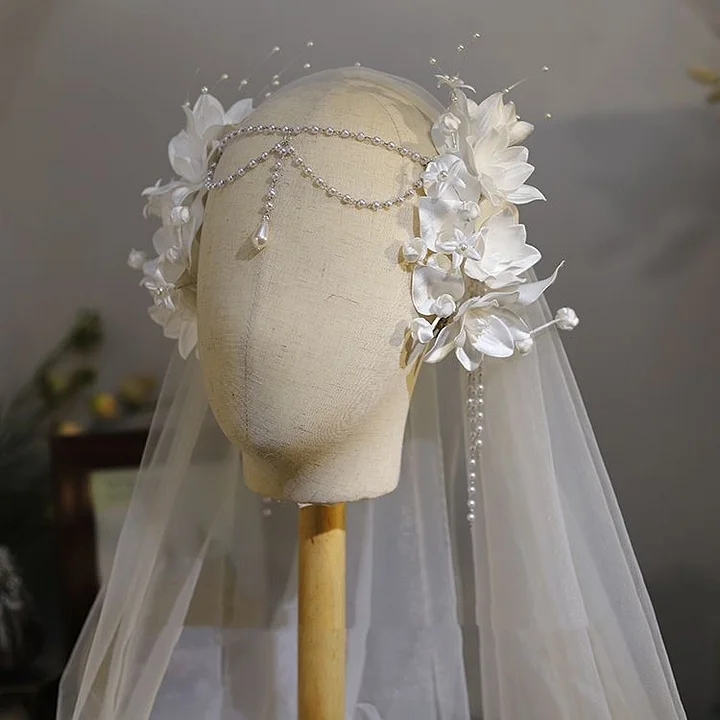 Lolita Hair Accessories French Vintage Satin Gardenia Hairpin Pearl Bridal for Wedding