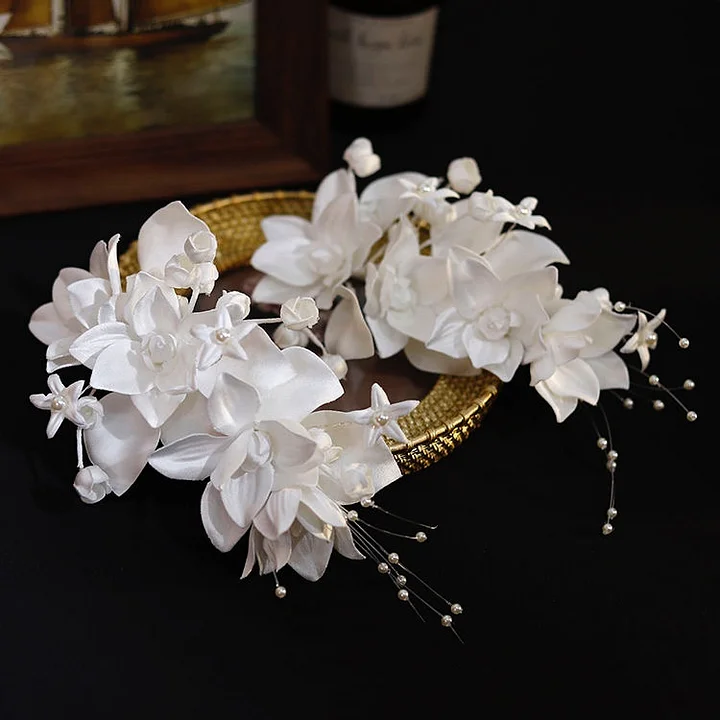 Lolita Hair Accessories French Vintage Satin Gardenia Hairpin Pearl Bridal for Wedding