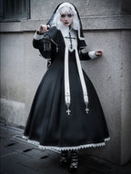 Goth Lolita Black Cross Pattern Maxi Dress Goth Prom Dress