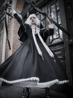 Goth Lolita Black Cross Pattern Maxi Dress Goth Prom Dress