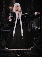 Goth Lolita Black Cross Pattern Maxi Dress Goth Prom Dress