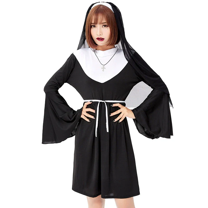 [Pre]Goth Lolita Black Choir Cross Nun Dress Halloween Cosplay Dresses