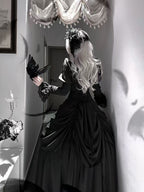 Goth Lolita Black Dark Witch Halloween Autumn Winter Waist-Cinched Plus Size Lolita Dress