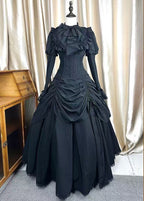 Goth Lolita Black Dark Witch Halloween Autumn Winter Waist-Cinched Plus Size Lolita Dress