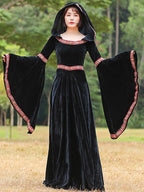 Goth Lolita Black Red Witch Court Dress Veil Bloody Halloween Cosplay Outfit