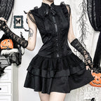 Goth Lolita Black Shirt Skirt Lolita DressesStitching Skirt Vintage Skirt