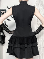 Goth Lolita Black Shirt Skirt Lolita DressesStitching Skirt Vintage Skirt
