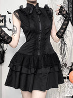 Goth Lolita Black Shirt Skirt Lolita DressesStitching Skirt Vintage Skirt