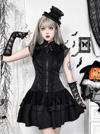 Goth Lolita Black Shirt Skirt Lolita DressesStitching Skirt Vintage Skirt