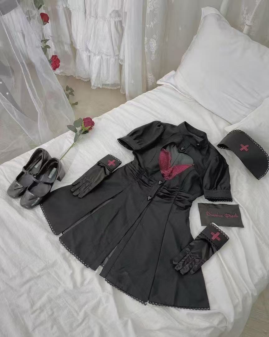 [Pre]Goth Lolita Bloody Nurse Dress Dark Cosplay Uniform Halloween Outfit