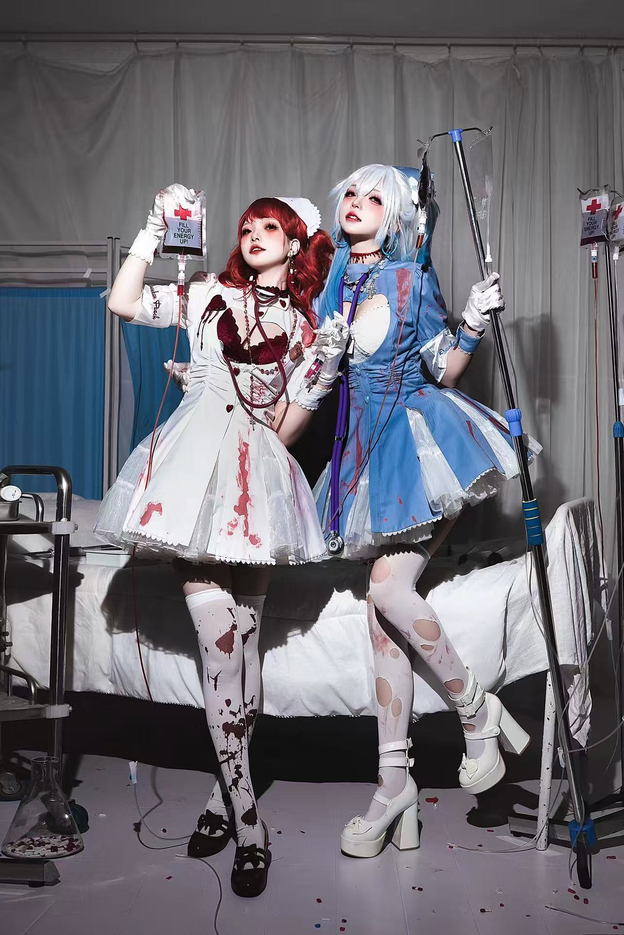 [Pre]Goth Lolita Bloody Nurse Dress Dark Cosplay Uniform Halloween Outfit