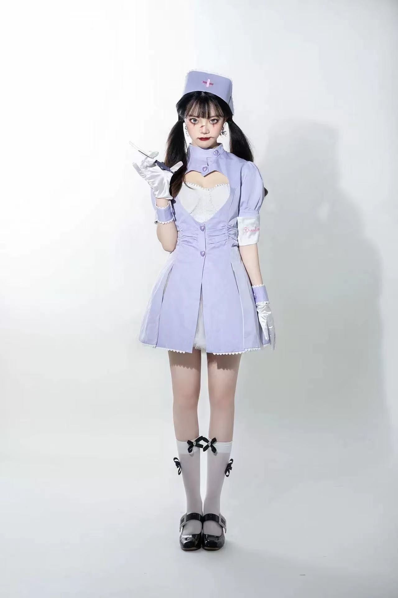 [Pre]Goth Lolita Bloody Nurse Dress Dark Cosplay Uniform Halloween Outfit