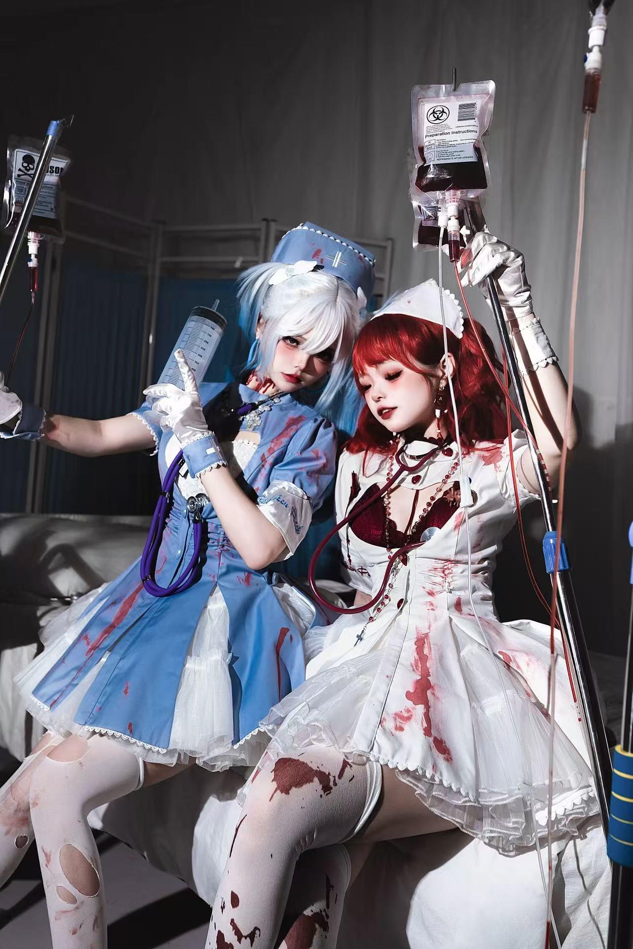 [Pre]Goth Lolita Bloody Nurse Dress Dark Cosplay Uniform Halloween Outfit