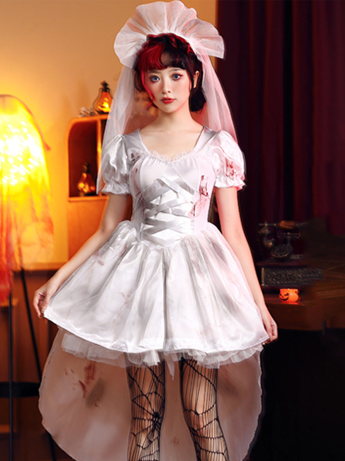 Goth Lolita Dark Vampire Bride Zombie Halloween Cosplay White Dress