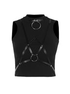 Goth Lolita Dress Leather Black Sleeveless Punk Cropped Blouse