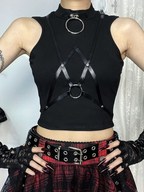 Goth Lolita Dress Leather Black Sleeveless Punk Cropped Blouse