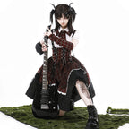 Goth Lolita Dress Plaid Accent Punk Lolita Ensemble red balck shirt skirt