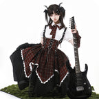 Goth Lolita Dress Plaid Accent Punk Lolita Ensemble red balck shirt skirt