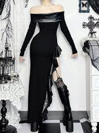 Goth Lolita Punk Dress JSK Special Brother Long Dress Black Irregular Skirt