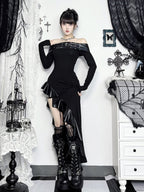 Goth Lolita Punk Dress JSK Special Brother Long Dress Black Irregular Skirt