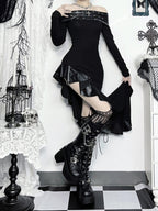 Goth Lolita Punk Dress JSK Special Brother Long Dress Black Irregular Skirt