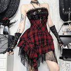 Goth Lolita Punk Lolita Black and Red Plaid Punk Dress Short Skirt JSK
