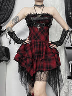 Goth Lolita Punk Lolita Black and Red Plaid Punk Dress Short Skirt JSK