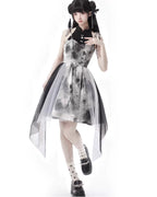 Qi Lolita Gothic Jirai Kei Fashion Black-white Ink Painting Sleeveless Dress