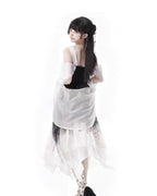 Qi Lolita Gothic Jirai Kei Fashion Black-white Ink Painting Sleeveless Dress