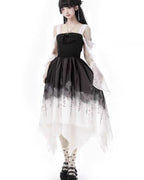 Qi Lolita Gothic Jirai Kei Fashion Black-white Ink Painting Sleeveless Dress
