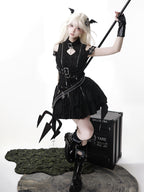 Goth lolita Set Black Punk Batwing Dress