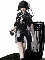 Goth Lolita Set Black Silver Oriental Inspired Outfit Cape Top