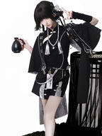 Goth Lolita Set Black Silver Oriental Inspired Outfit Cape Top