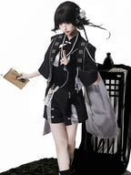 Goth Lolita Set Black Silver Oriental Inspired Outfit Cape Top