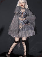 Goth Lolita Suspender Swan Dance Grey Feather Outfits Multilayer Cake Dress