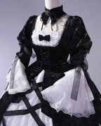 Goth Lolita Black Jacquard Long Dress Style Rococo for Halloween Which Costume Cosplay