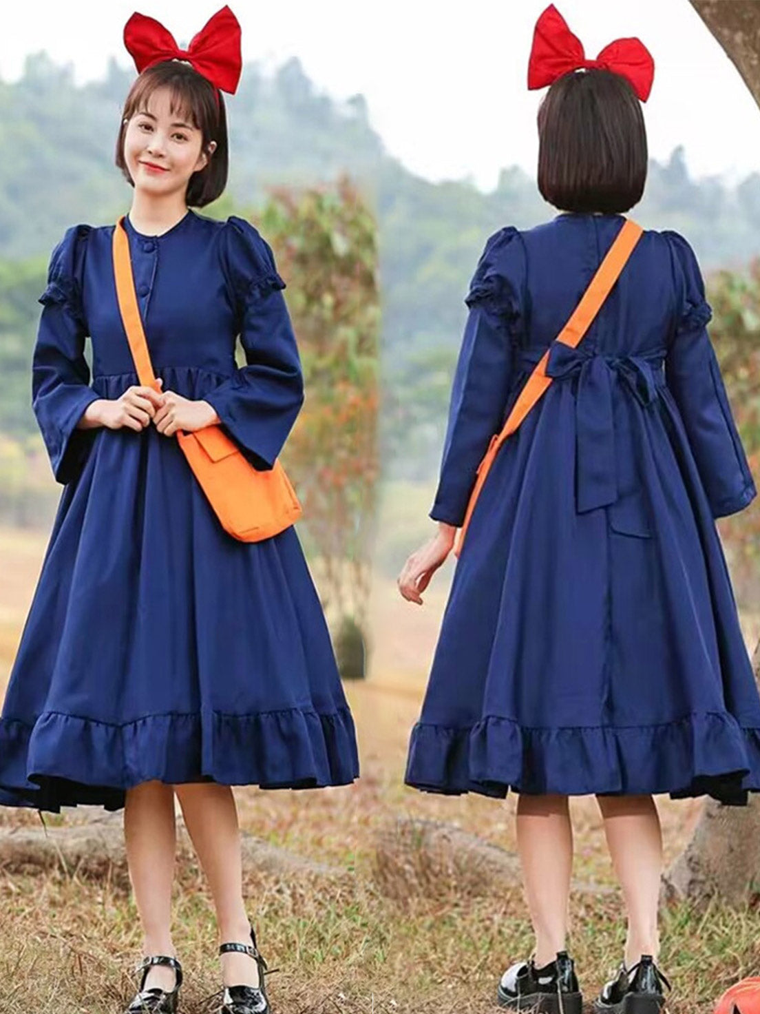Goth Lolita Witch Delivery Dress Blue Headpiece Sleeve Cuffs Bag Halloween Lolita Dresses
