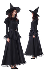 Design Concept:
This Gothic Lolita witch dress is designed in elegant black lace, combining a long flowing gown with subtle vintage details that highlight both mystery and charm. The fitted waistline with a matching belt enhances the silhouette, while the pointed witch hat completes the magical aesthetic. Perfect for Halloween, parties, or stage performances, this ensemble brings an enchanting yet darkly graceful style to any event.