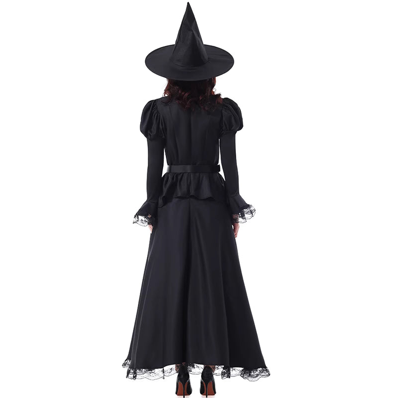 Design Concept:
This Gothic Lolita witch dress is designed in elegant black lace, combining a long flowing gown with subtle vintage details that highlight both mystery and charm. The fitted waistline with a matching belt enhances the silhouette, while the pointed witch hat completes the magical aesthetic. Perfect for Halloween, parties, or stage performances, this ensemble brings an enchanting yet darkly graceful style to any event.