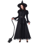 Design Concept:
This Gothic Lolita witch dress is designed in elegant black lace, combining a long flowing gown with subtle vintage details that highlight both mystery and charm. The fitted waistline with a matching belt enhances the silhouette, while the pointed witch hat completes the magical aesthetic. Perfect for Halloween, parties, or stage performances, this ensemble brings an enchanting yet darkly graceful style to any event.