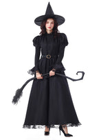 Design Concept:
This Gothic Lolita witch dress is designed in elegant black lace, combining a long flowing gown with subtle vintage details that highlight both mystery and charm. The fitted waistline with a matching belt enhances the silhouette, while the pointed witch hat completes the magical aesthetic. Perfect for Halloween, parties, or stage performances, this ensemble brings an enchanting yet darkly graceful style to any event.