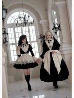 Goth Nun Black Long Short Op sleeved Apron Lolita Dress