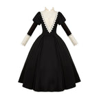 Goth Nun Black Long Short Op sleeved Apron Lolita Dress