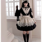 Goth Nun Black Long Short Op sleeved Apron Lolita Dress