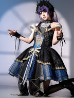 Goth Prom Dress Black Blue Halterneck Lace Dress Butterfly