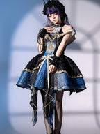 Goth Prom Dress Black Blue Halterneck Lace Dress Butterfly