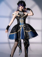 Goth Prom Dress Black Blue Halterneck Lace Dress Butterfly