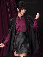Goth Prom Set Goth Lolita Burgundy Ruffled Shirt Black Asymmetric Skirt