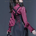 Goth Prom Set Goth Lolita Burgundy Ruffled Shirt Black Asymmetric Skirt