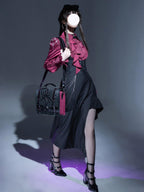 Goth Prom Set Goth Lolita Burgundy Ruffled Shirt Black Asymmetric Skirt
